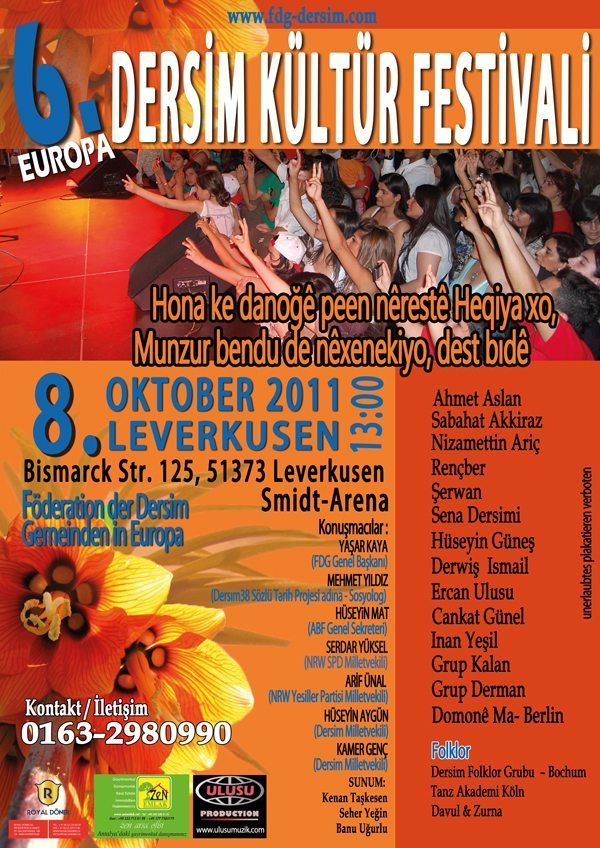 Einladung: 6. Dersim Kultur Festival am 8.10.2011 in Leverkusen Einladung: 6. Dersim Kultur Festival am 8.10.2011 in Leverkusen