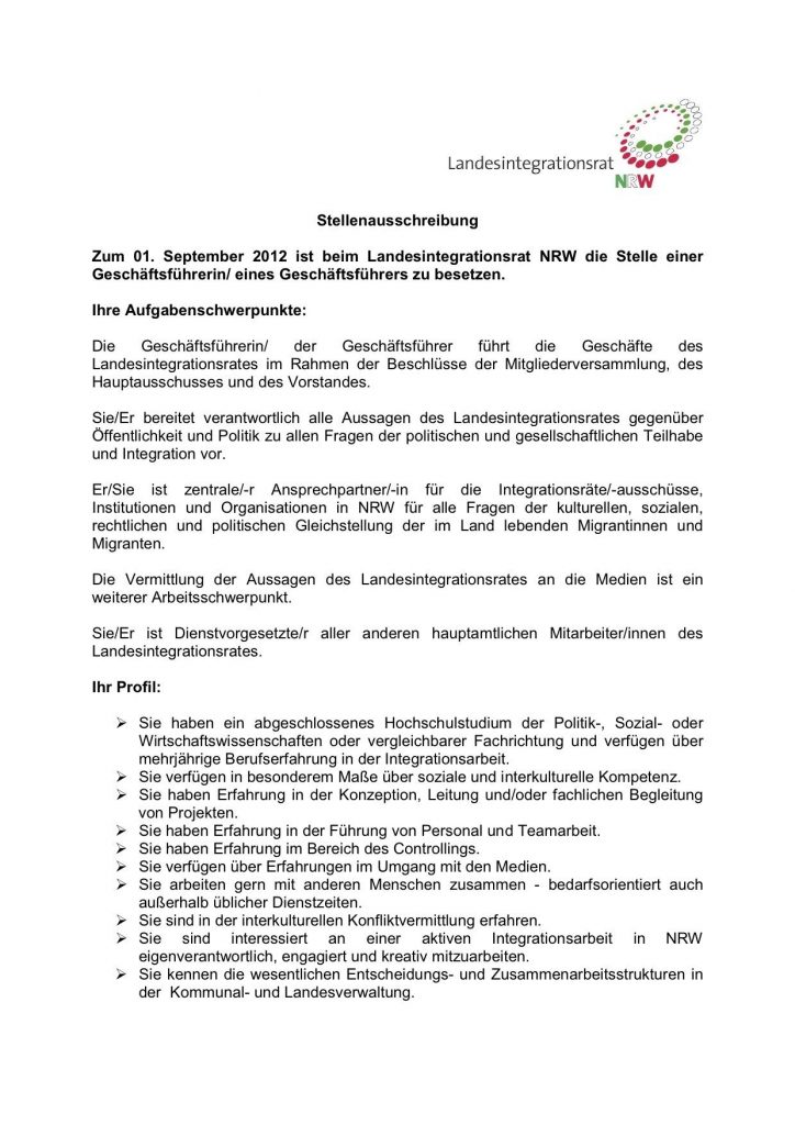 Stellenausschreibung: GF beim LAGA Stellenausschreibung: GF beim LAGA