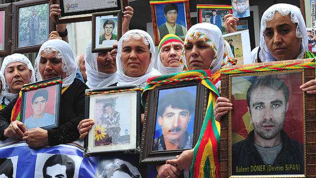 By Ivan Watson and Yesim Comert, CNN October 6, 2011 — Updated 0246 GMT (1046 HKT) Kurdish women hold portraits of their missing sons on May 18, 2011 during a...