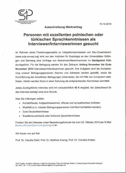 Interviewer/Interviewerinnen gesucht