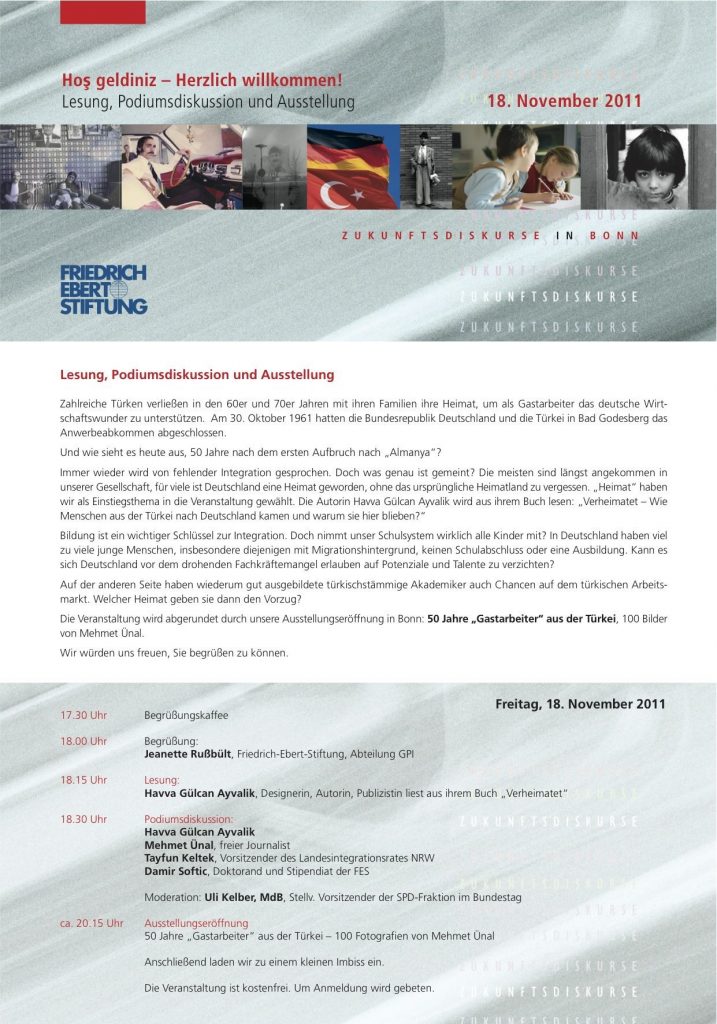 Einladung zur Lesung, Podiumsdiskussion und Ausstellung, Berlin 18.11.2011