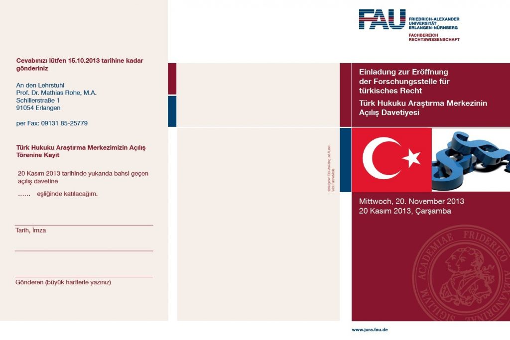 Einladung zur Eröffnung der Forschungsstelle für türkisches Recht