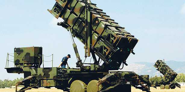 An armed Patriot air defense missile launcher is seen in this photo at Tatoi military air base in Athens.