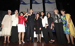 UN Secretary-General Ban Ki-moon (centre) also attended the summit for women. [Reuters]