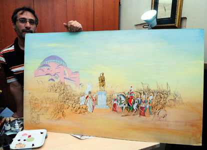 miniature-artist-ozcan-ozcan-depicts-the-aura-of-the-conquest-of-istanbul-2011-05-29_l The miniaturist depicts the sultan’s first prostration in prayer at the Hagia Sophia in his work.