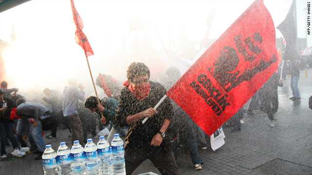 Violence erupted in Hopa, Turkey, where Prime Minister Recep Tayyip Erdogan was scheduled to speak