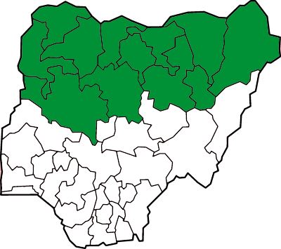 Map of Nigerian states that currently implement Shariah
