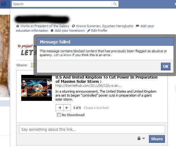 Facebook No Allowing Users To Share Articles From The Intel Hub