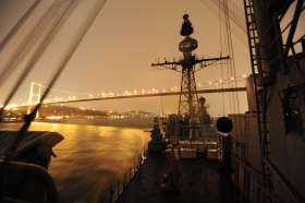 Photo by MC2 Gary A Prill USS Philippine Sea (CG 58) passes under a span bridge during a Sea and Anchor Detail as it departs from port in Istanbul, Turkey. During the port visit, the ship hosted Turkish military and civilian leaders for a reception and tours, and the crew enjoyed three days of liberty. Philippine Sea is currently operating on a scheduled deployment to the 6th Fleet area of responsibility. Read more at Jacksonville.com: http://jacksonville.com/military/mayport-mirror/2011-10-19/story/philippine-sea-completes-port-visit-istanbul#ixzz1bIns5A9J