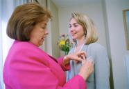 FILE - In a July 14, 1992 file photo, Hillary Clinton, right, and her mother Dorothy Rodham are shown in their New York hotel room. Dorothy Rodham died shortly after midnight on Tuesday, Nov. 1, 2011 in Washington, D.C. She was 92. (AP Photo/Ron Frehm, File)