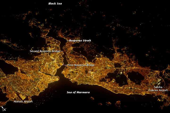 Istanbul Glows at Night in Astronaut Photo
