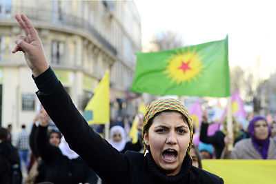 Hundreds of people of Kurdish origin demonstrate on January 10, 2013 in central Marseille following the killing of three Kurdish women activists in Paris. (Getty)