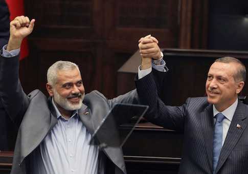 Turkey's Prime Minister Recep Tayyip Erdogan and Hamas Prime Minister Ismail Haniyeh / AP