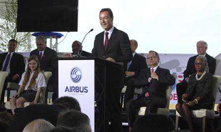 Fabrice Bregier, Airbus President and CEO speaks at a ground breaking ceremony for Airbus assembly plant in Mobile