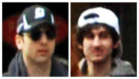 A combination of handout pictures show the suspects wanted for questioning in relation to the Boston Marathon bombing