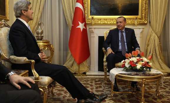 U.S. Secretary of State John Kerry meets with Turkish Prime Minister Tayyip Erdogan at Ankara Palace in Ankara