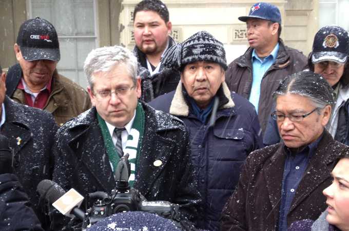 Edmund Metatawabin (right) seeks documents on abuse at a church-run school [Kristina Jovanovski/Al Jazeera]