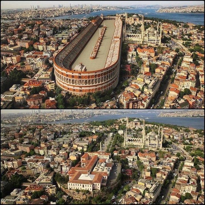 Imagine the Roman Hippodrome of Constantinople in modern day Istanbul
