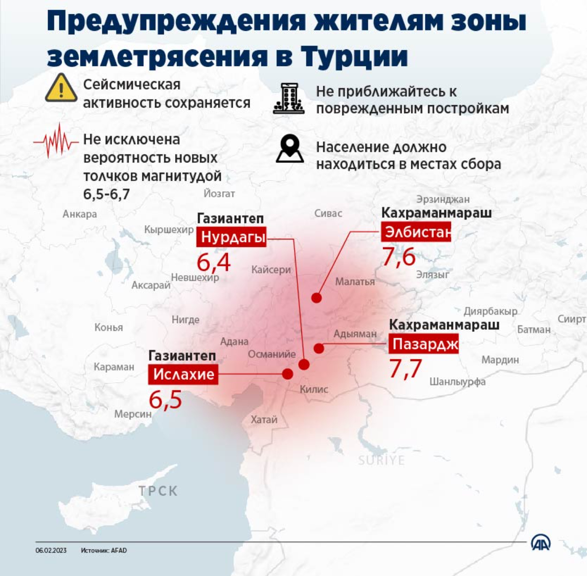 Предупреждения жителям зоны землетрясения в Турции