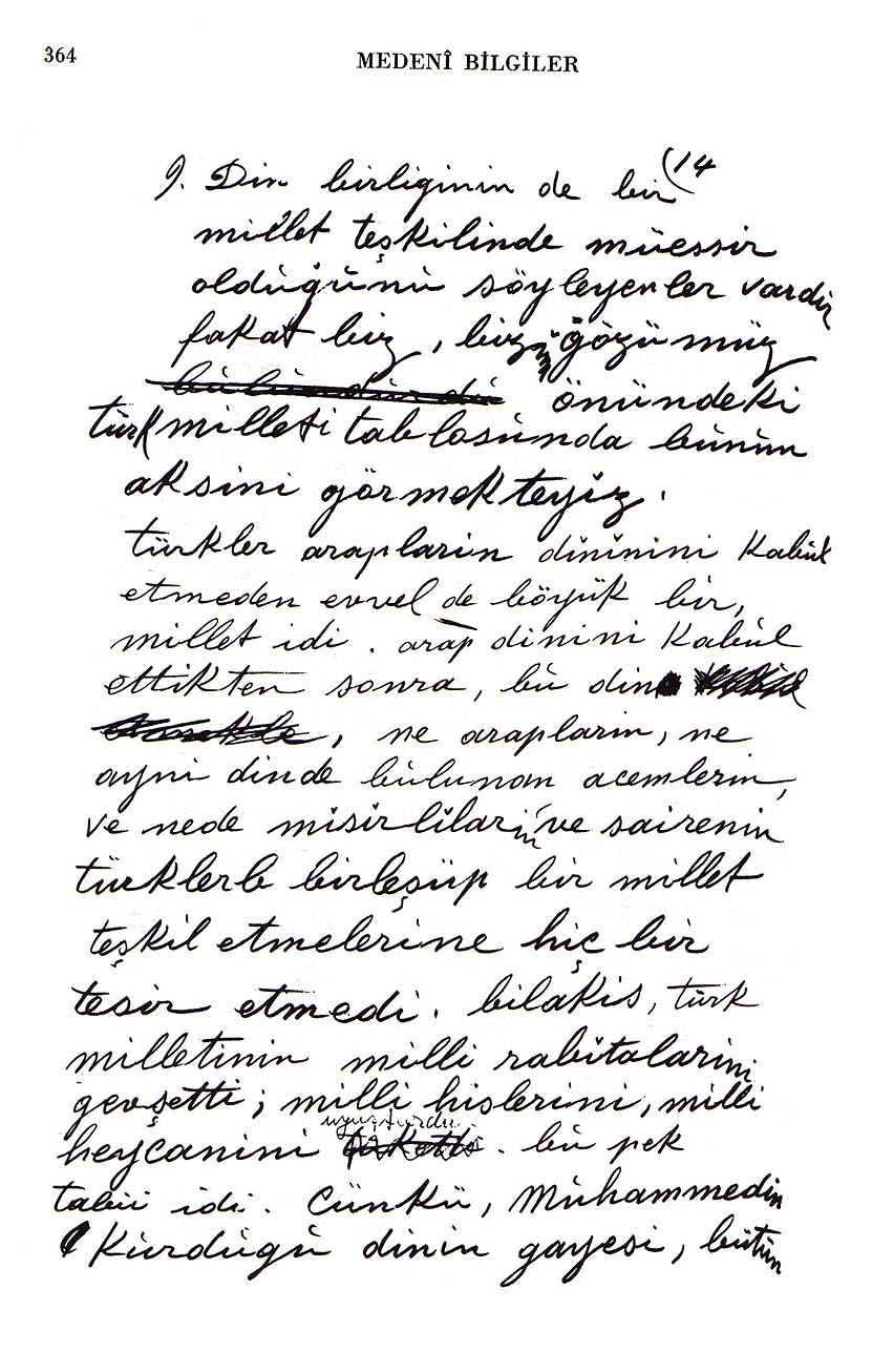 Atatürk'ün el yazılarından Din Birliği üzerine satırlar : - mkelyazilari3