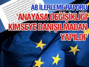 Ankara- Raporda Ergenekon soruşturmalarındaki tutukluluk sürelerinin kaygı verici olduğu vurgulandı. Anayasa Mahkemesi ve HSYK’da yapılan değişikliklerin “olumlu” bulunduğu İlerlem Raporu’nda Adalet Bakanı’nın HSYK üyesi kalarak soruşturmalar konusunda son sözü söylemeye devam etmesi eleştirildi. - ab ilerleme1