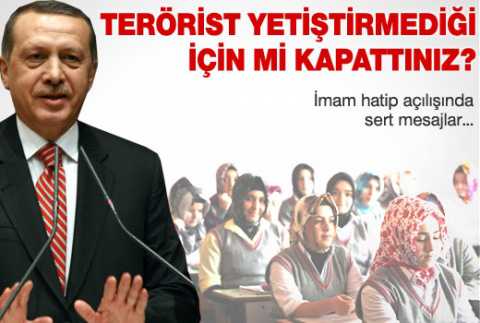 Başbakan Recep Tayyip Erdoğan, 2012-2013 Eğitim Öğretim Yılı'nın açılışını yapmak için geldiği Denizli'de, terör örgütünün silahı bırakmadan operasyonların durmayacağını belirtti. Başbakan Erdoğan, eğitimde tarihi bir gün yaşandığını vurgulayarak, "Türkiye genelinde millet artık imam hatip okullarıyla kucaklaşıyor. Bu okullarla hasret bugün sona eriyor. Terörist yetişmediği, anarşist yetişmediği için mi imam hatip okullarını kapattınız? Vatana hizmet aşkıyla yandıkları için mi imam hatip okullarını kapattınız? Ben ve bir çok bakan arkadaşlarım imam hatip lisesi mezunları olarak imam hatip okullarına itibarlarını iade etmenin gururunu, heyecanını yaşıyoruz" dedi. - erdogan imam hatip acilisinda h25652