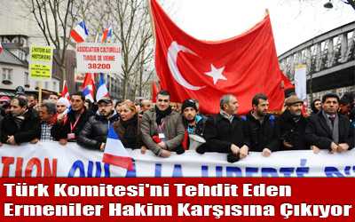 Paris’te Ermeni soykırım iddialarına karşı Türklerin protesto yürüyüşünü organize eden heyette bulunan Emine Çetin Bozkurt’u ölümle tehdit eden zanlılar yakalandı. Sorgularının ardından tutuksuz yargılanmak üzere serbest bırakılan zanlılar yarın hakim karşısına çıkarılacak. - 261112hakim