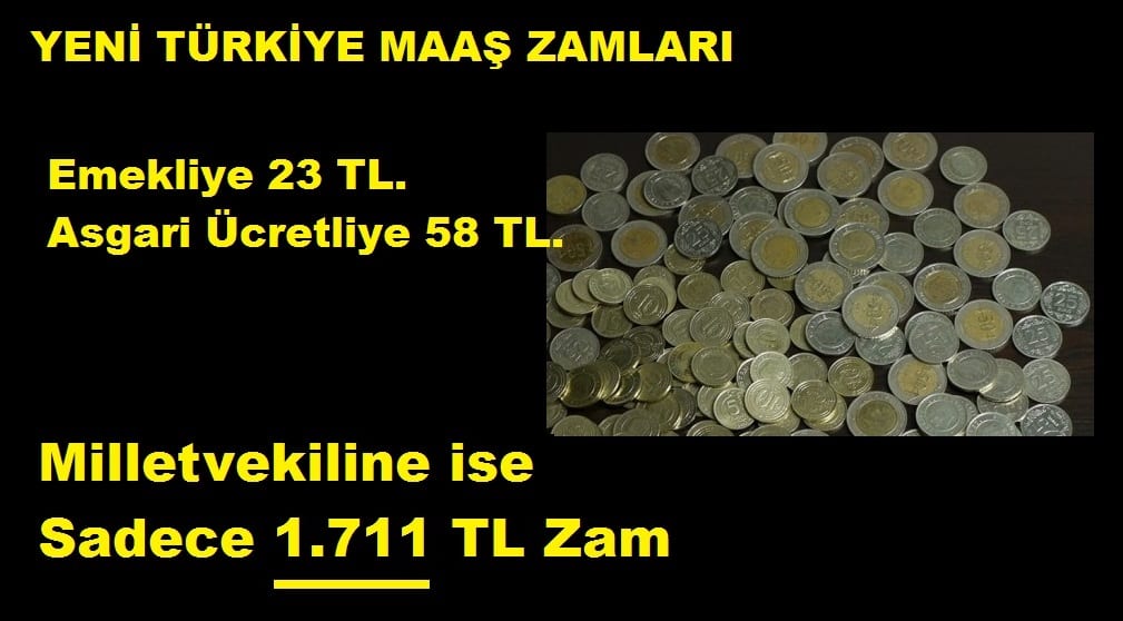 Yeni Türkiye: Emekliye 23, Asgari Ücretliye 58, Vekile 1.711 TL Zam