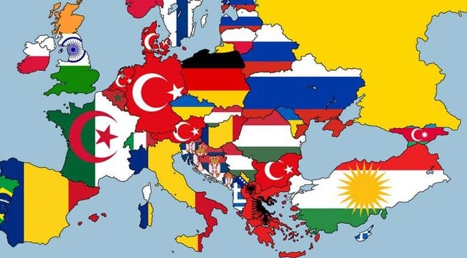 Maliye Bakanı Mehmet Şimşek’in, twitter hesabında paylaştığı ve Türkiye’nin Kürdistan bayrağıyla gösterildiği harita dikkat çekti. - harita 670