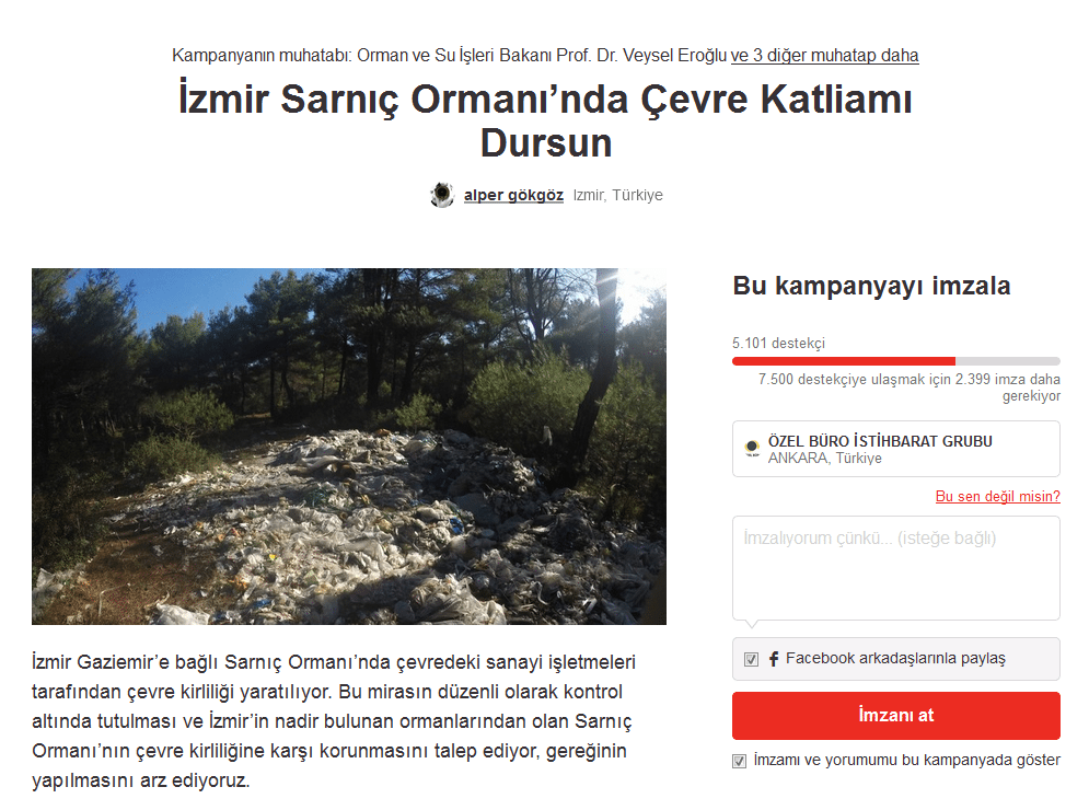 KAMPANYA : İzmir Sarnıç Ormanı’nda Çevre Katliamı Dursun !!!