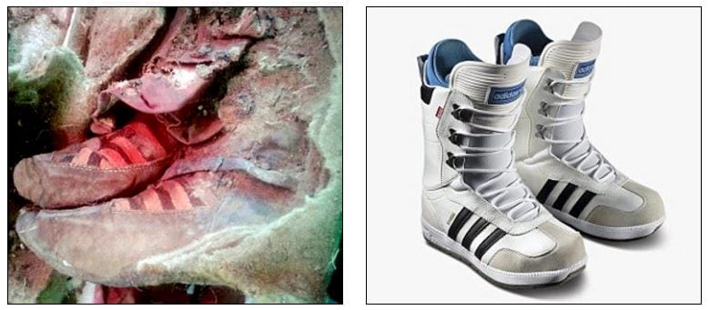 Arkeologlar, Moğolistan'daki Altay Dağları'nda bulunan kadın mumyanın ilk fotoğraflarını yayınladılar. 1,500 yaşındaki kadının giydiği Adidas'a benzeyen (sağda Adidas snowboard ayakkabıları) ayakkabılar internet'de heyecan yarattı.