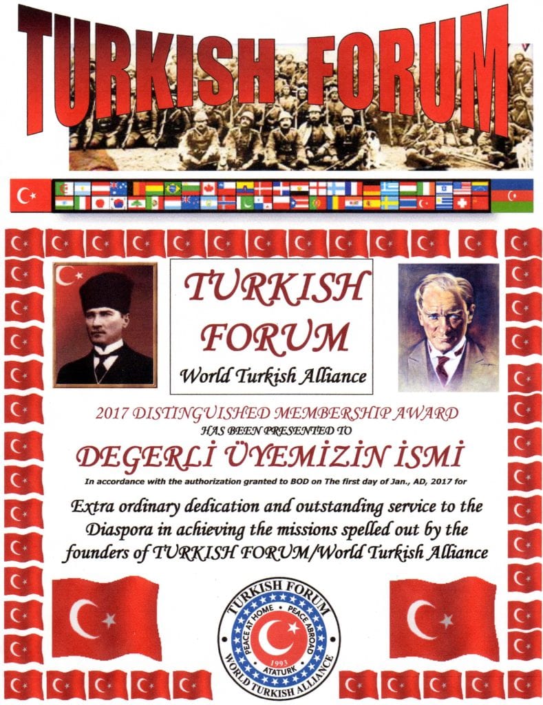 Değerli Turkish Forum Dünya Türkleri Birliğinin Seckin ve Önder  Üyeleri - 2017 SECKIN UYE