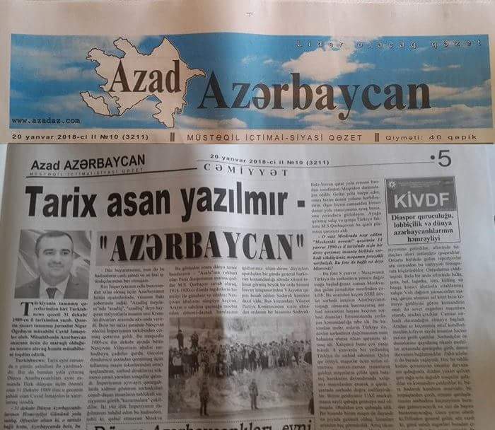 Turkishnews sizlere yine özel haberleri derlemeye devam ediyor. Siz değerli okurlarımıza daha önce yayınladığımız ve yazarımız Nigar Ögeday'ın katkılarıyla hazırladığımız "Tarih Kolay Yazılmıyor-Azerbaycan" röportajı kardeş ülke Azebaycan'ın en tirajlı gazetesi Azad Azerbaycan gazetesinde geniş yer buldu. Gazetenin haberinde Türkiye'nin en güvenilir internet haber gazetesi Turkishnews olarak değer görürken; Turkishnews gazetesi olarak Azad Azerbaycan gazetesine teşekkürlerimizi bir borç biliriz... - FB IMG 1516540676832
