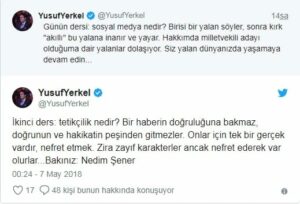 Soma faciasından bir gün sonra maden işçisini tekmelerken görüntülenen Erdoğan'ın müşaviri Yusuf Yerkel, Ak Parti'den Aday Adayı olduğu iddalarına Twetter'den cevap verdi. - Adsız