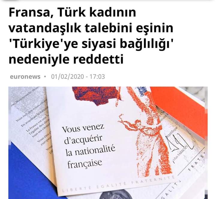 Fransa, Türk kadının vatandaşlık talebini eşinin 'Türkiye'ye siyasi bağlılığı' nedeniyle reddetti‼️ - FB IMG 1580704098270