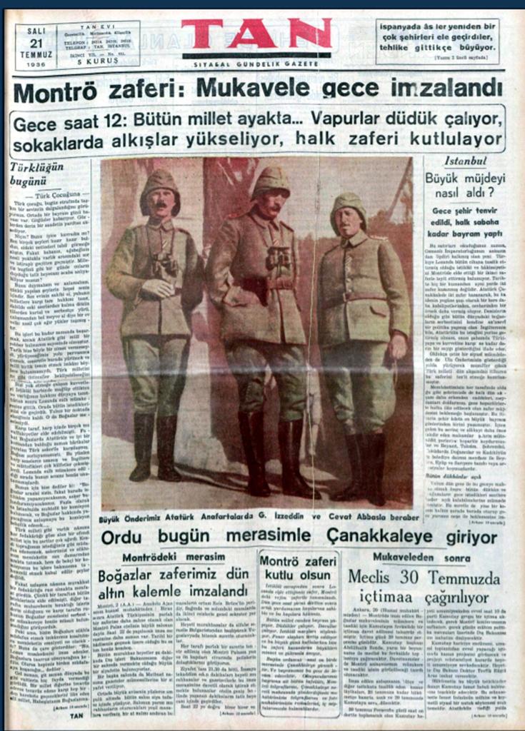 Sizin için 20 Temmuz 1936'da imzalanan Montrö Boğazlar Sözleşmesi sonrası yayınlanan Türk gazetelerini derledik. - IMG 20200217 WA0020