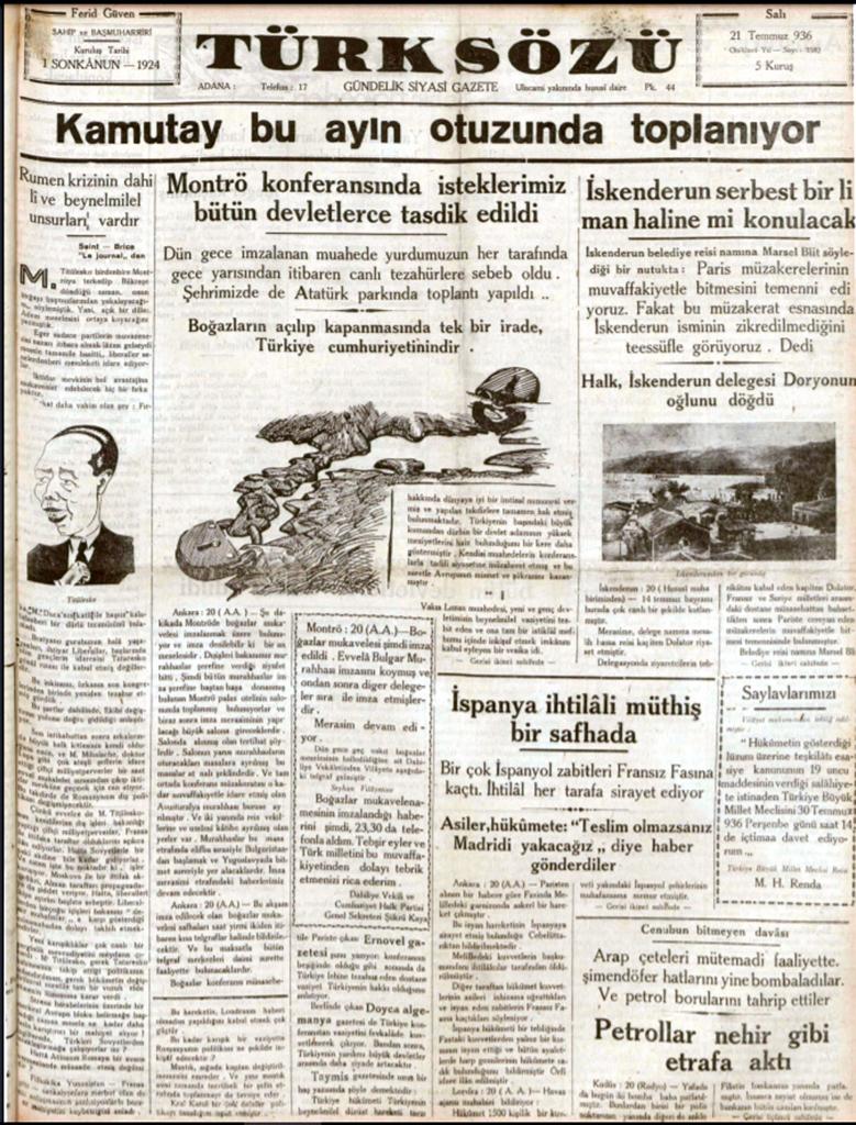 Sizin için 20 Temmuz 1936'da imzalanan Montrö Boğazlar Sözleşmesi sonrası yayınlanan Türk gazetelerini derledik. - IMG 20200217 WA0024
