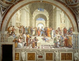Leonardo Benevolo dünyanın çeşitli ülkelerindeki üniversitelerde mimarlık tarihi profesörü olarak bulunmuş uluslararası bir isim. Avrupa kentlerinin tarihini incelediği yapıtında sadece Avrupa’nın değil tüm dünyadaki kentleşmenin de kökenlerine değinmişti.  - The School of Athens by Raffaello Sanzio da Urbino