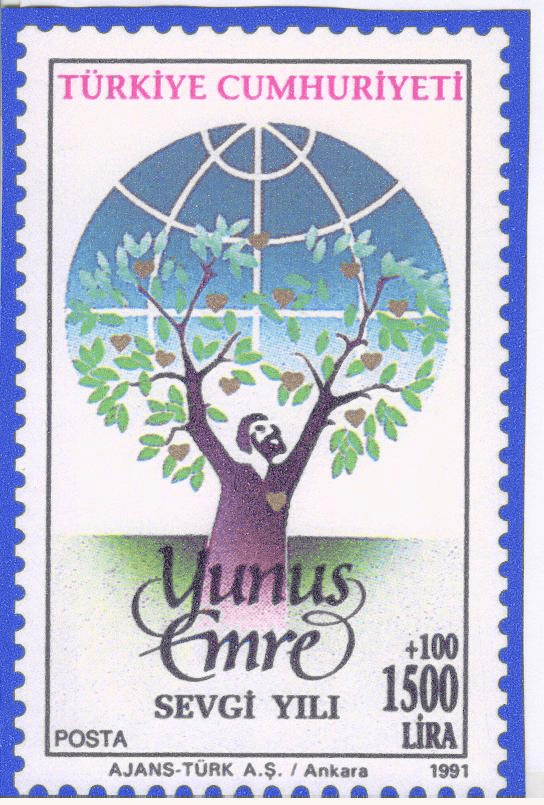 "Yunus Emre’nin ölümünün 700. yıl dönümü" 2021 UNESCO Anma ve kutlama yıl dönümleri arasına alınmıştı. - yunus emre sevgi yili pul