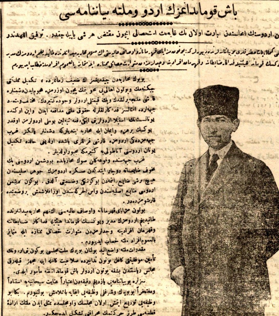Tekâlif-i Milliye (Millî Yükümlülükler ya da Ulusal Vergiler), Türk Kurtuluş Savaşı'nın dönüm noktalarından olan Sakarya Meydan Muharebesi öncesi ordunun ihtiyacını karşılamak ve Sakarya Savaşı'na hazırlanmak için Başkomutan Mustafa Kemal Paşa'nın kanunla kendisine verilen yasama yetkisini kullanarak yayınladığı "Ulusal Yükümlülük" emirleridir. 7 Ağustos 1921'de yayınlanmış olup toplamı on maddedir. - Baskumandanimizin Ordu ve Millete Beyannamesi tekalifimlliye