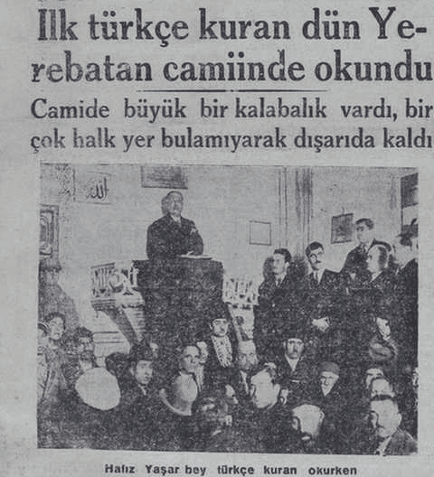 İstanbul Yerebatan Camii’nde ilk defa Hafız Yaşar (Okur) tarafından Türkçe Kuran okundu. - turkce kuran