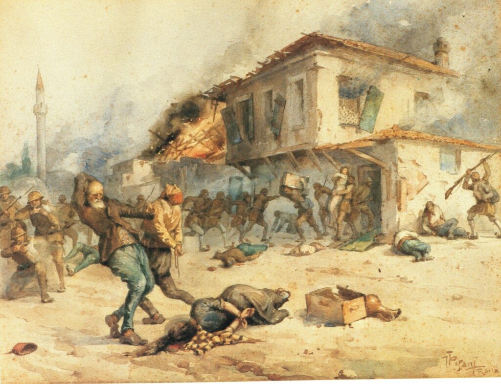 İzmir'in işgalinden cesaret alan 800 kadar yerli Rum çetesi, İzmir'in işgalinden bir gün sonra, ı6 Mayıs sabahı Urla yarımadasındaki Türk köylerine saldırdılar. Köylüleri katletiler. Mallarını yağmaladılar. Bu eşkiyaların Urla'nın Müslüman mahallelerini kuşatmaları üzerine 173. Türk Alayı'nın ı8 kadar olan askeri, Alay Komutanı Kazım Bey'in emriyle harekete geçti. böylece Türk Ordusu mütareke hükümlerine rağmen ilk kez kurşun atıyordu. Fakat Urla da çarpışmalar başlayınca bir Yunan savaş gemisi karaya asker çıkardı. İskeledeki silah deposu işgal edildi. Yunan Ordusu ertesi gün Urla'daki kuvvetlerini takviye için karaya asker çıkardı. - 4 Yunan vahsetinden bir tablo Bir Turk koyunun yagmalanmasi