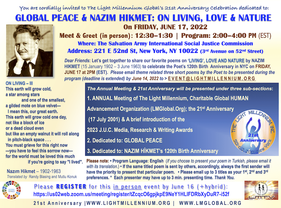 GLOBAL PEACE & NAZIM HIKMET: ‘ON LIVING’, LOVE & NATURE