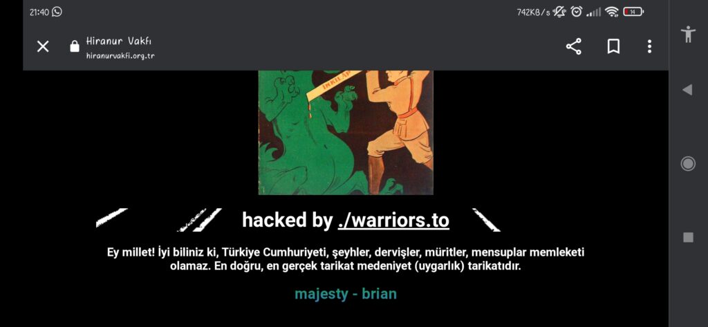 Hiranur Vakfı'nın resmi internet sitesi hacklendi. - hiranur vakfi