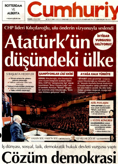       Gazetemizin 4.12.2022 Pazar günkü manşeti - cumhuriyet kemal kilicdaroglu cozum demokrasi