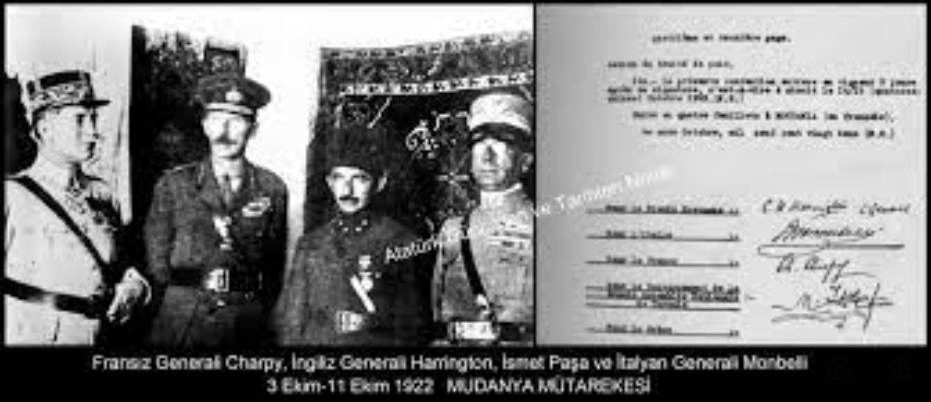• 11 Ekim imzalanan mutlu Mudanya Silah Bırakışması(mütarekesi) sözleşmesinin yıldönümü ulusumuza kutlu olsun. - ingiliz Hamington Ismet Pasa Italyan General Monbeli