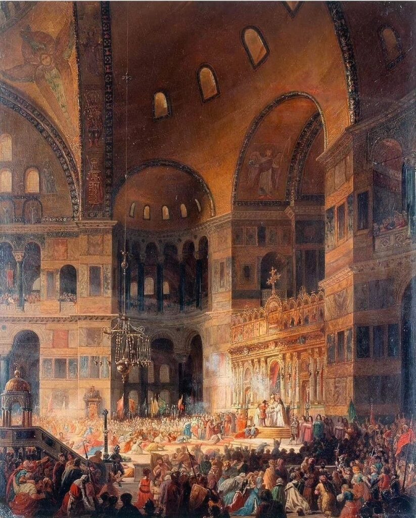 Şu çok ilginç bir Ayasofya resmi. 15. yüzyılın ortasında İstanbul alındıktan sonra camiye çevrilen yapının orijinal haliyle ilgili fikir vermesi açısından değerli. Muhteşem bir tablo. Gaspare Fossati'nin yağlı boya çalışması. 1849, İsviçre Ulusal Müzesi - ayasofya