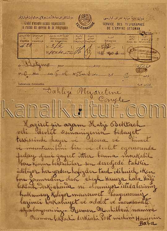 1910 yılında Latin harfleriyle Türkçe bir telgraf metni