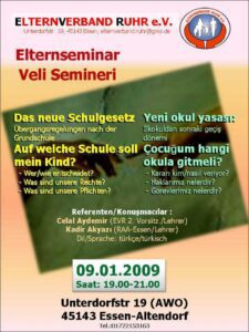 Veli Seminarı / Elternseminar   – DUYURU –
