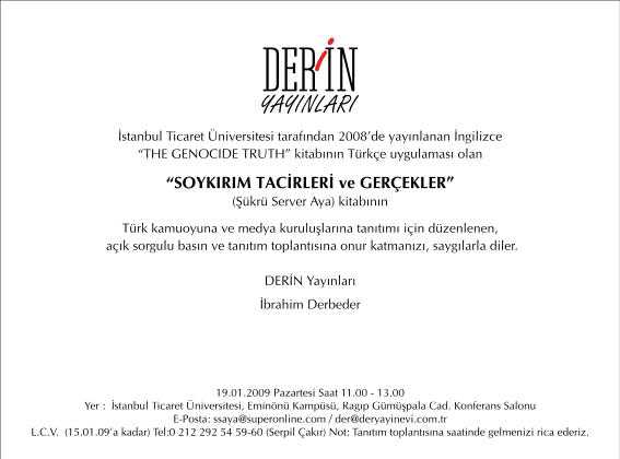 Şükrü Serve Aya Soykırım Tacirleri ve Gerçekler Kitabı tanıtım daveti